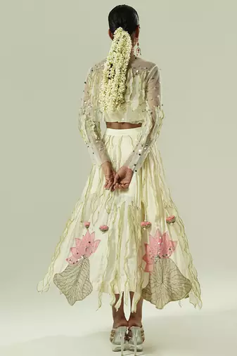 Ivory embroidered georgette co ord set