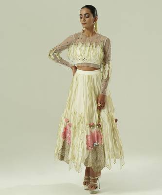 Ivory embroidered georgette co ord set 4