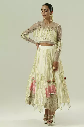 Ivory embroidered georgette co ord set
