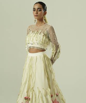 Ivory embroidered georgette co ord set 5