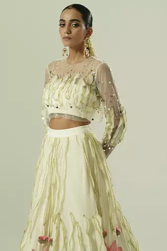 Ivory embroidered georgette co ord set