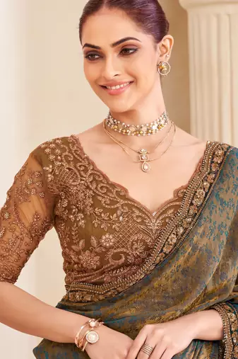 Fendi jacquard saree with embroidered blouse
