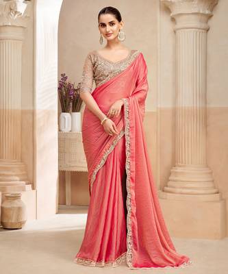 georgette two tone shimmer saree with embroidered blouse  collection 1
