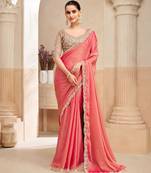 georgette two tone shimmer saree with embroidered blouse     designer collection
