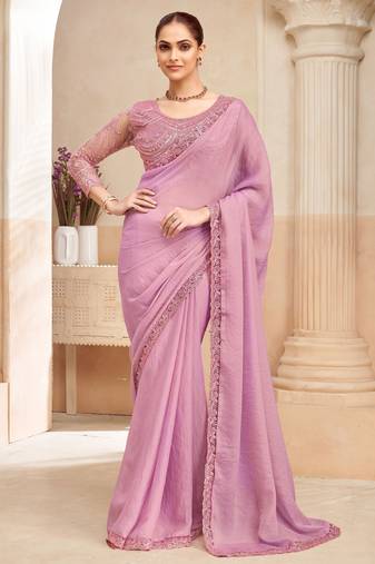  shimmer two tone saree with fancy embroidered blouse