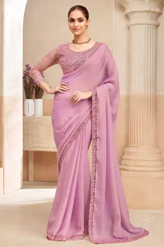  shimmer two tone saree with fancy embroidered blouse