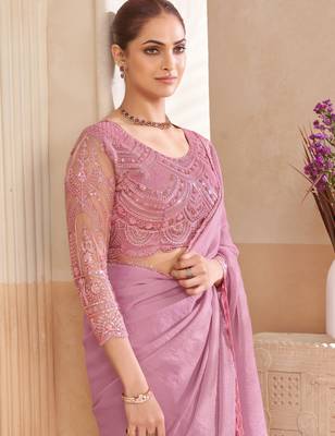 shimmer two tone saree with fancy embroidered blouse 2