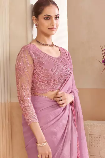  shimmer two tone saree with fancy embroidered blouse