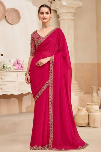 two tone shimmer saree with embroidered blouse     stylish & elegant