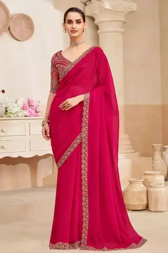 two tone shimmer saree with embroidered blouse     stylish & elegant