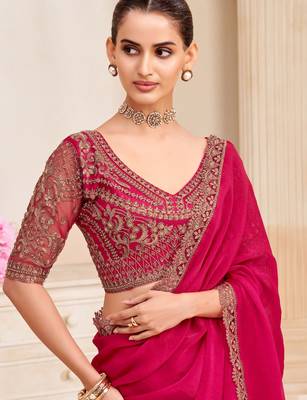 two tone shimmer saree with embroidered blouse  stylish & elegant 2