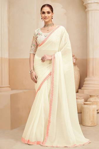 two tone shimmer georgette saree with designer embroidery blouse