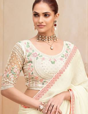 two tone shimmer georgette saree with embroidery blouse 2