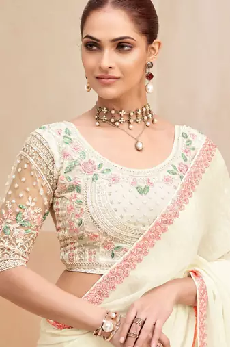 two tone shimmer georgette saree with embroidery blouse