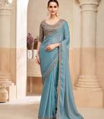 georgette two tone shimmer saree with embroidery blouse     trendy party wear