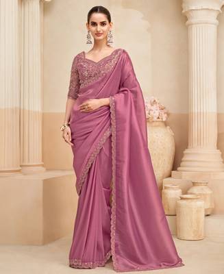  fendi saree with fancy embroidered blouse  elegant look 1
