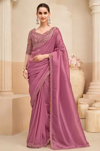  fendi saree with fancy embroidered blouse     elegant look