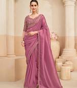  fendi saree with fancy embroidered blouse     elegant look