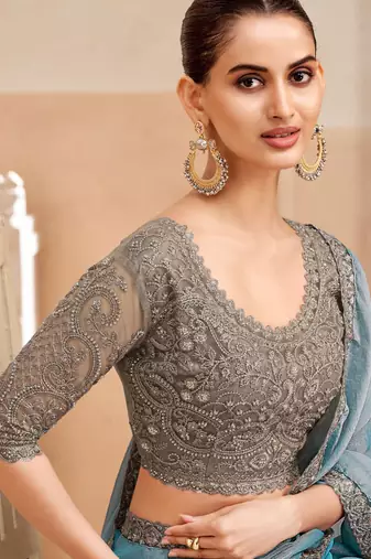 georgette two tone shimmer saree with embroidery blouse  trendy party wear