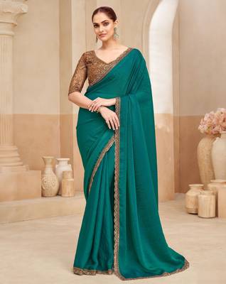  two tone shimmer georgette saree with embroidery blouse  festive wear 1