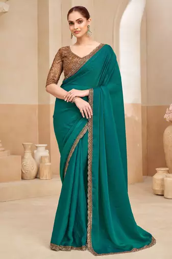  two tone shimmer georgette saree with embroidery blouse     festive wear