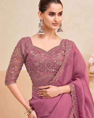  fendi saree with fancy embroidered blouse  elegant look 2