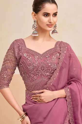  fendi saree with fancy embroidered blouse  elegant look