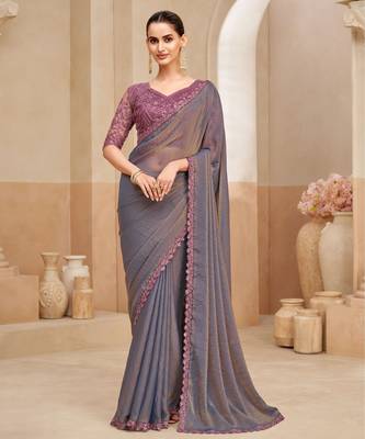 georgette two tone shimmer saree with embroidered blouse 1