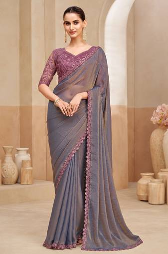 georgette two tone shimmer saree with embroidered blouse