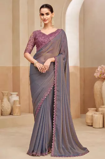 georgette two tone shimmer saree with embroidered blouse