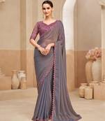 georgette two tone shimmer saree with embroidered blouse