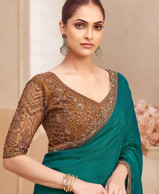  two tone shimmer georgette saree with embroidery blouse  festive wear 2