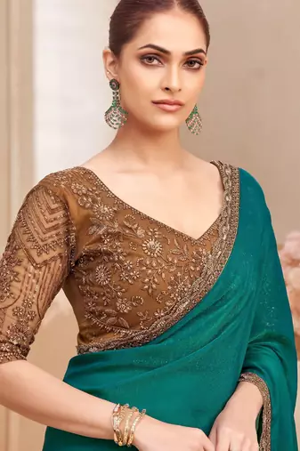  two tone shimmer georgette saree with embroidery blouse  festive wear