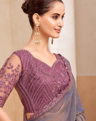 georgette two tone shimmer saree with embroidered blouse 2
