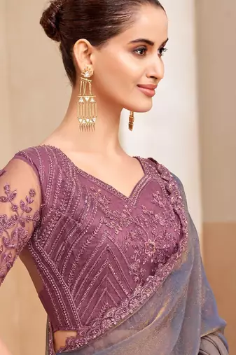 georgette two tone shimmer saree with embroidered blouse