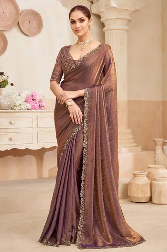 Fendi saree with embroidery blouse     festive & stylish