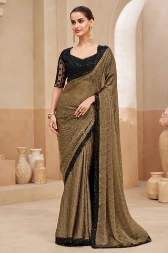 fendi jacquard saree with fancy embroidery blouse