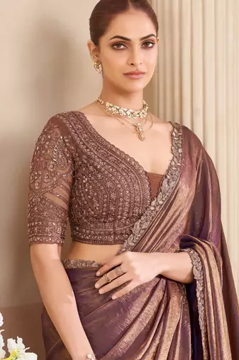 Fendi saree with embroidery blouse  festive & stylish