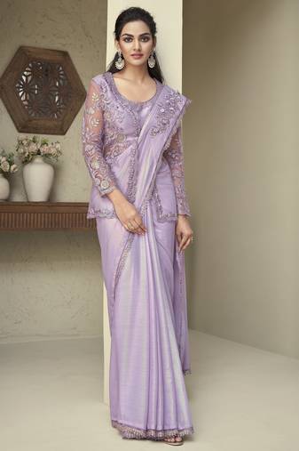 rainbow shimmer saree & unstitched jacket     elegant party collection