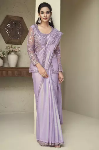 rainbow shimmer saree & unstitched jacket     elegant party collection