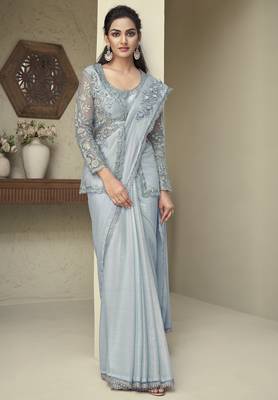 rainbow shimmer saree with stylish jacket blouse 1