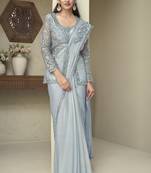 rainbow shimmer saree with stylish jacket blouse