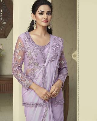 rainbow shimmer saree & unstitched jacket elegant party collection 2