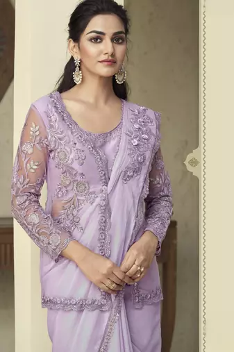 rainbow shimmer saree & unstitched jacket  elegant party collection