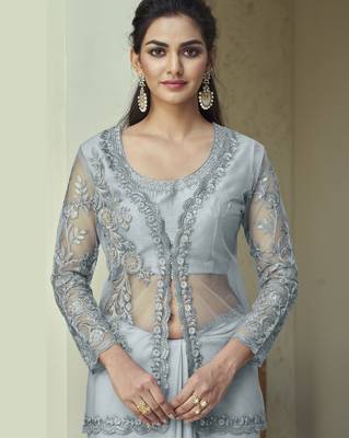 rainbow shimmer saree with stylish jacket blouse 2