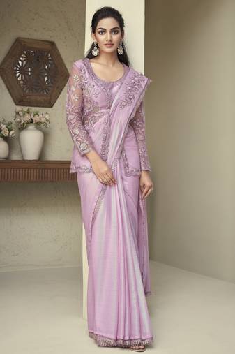 rainbow shimmer designer saree with unstitched jacket