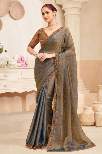 fendi jacquard designer saree with embroidered blouse