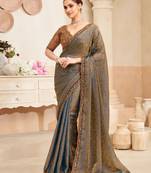 fendi jacquard designer saree with embroidered blouse