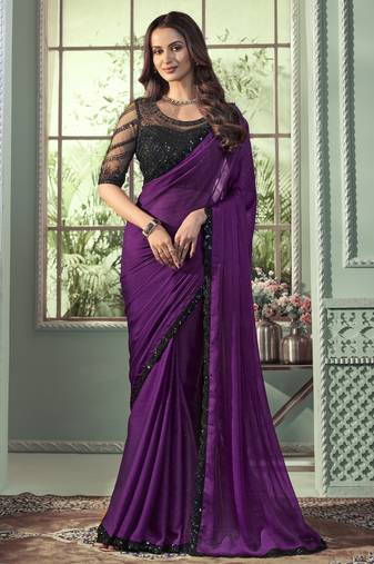 purple pattern georgette silk blend saree     stylish designer saree