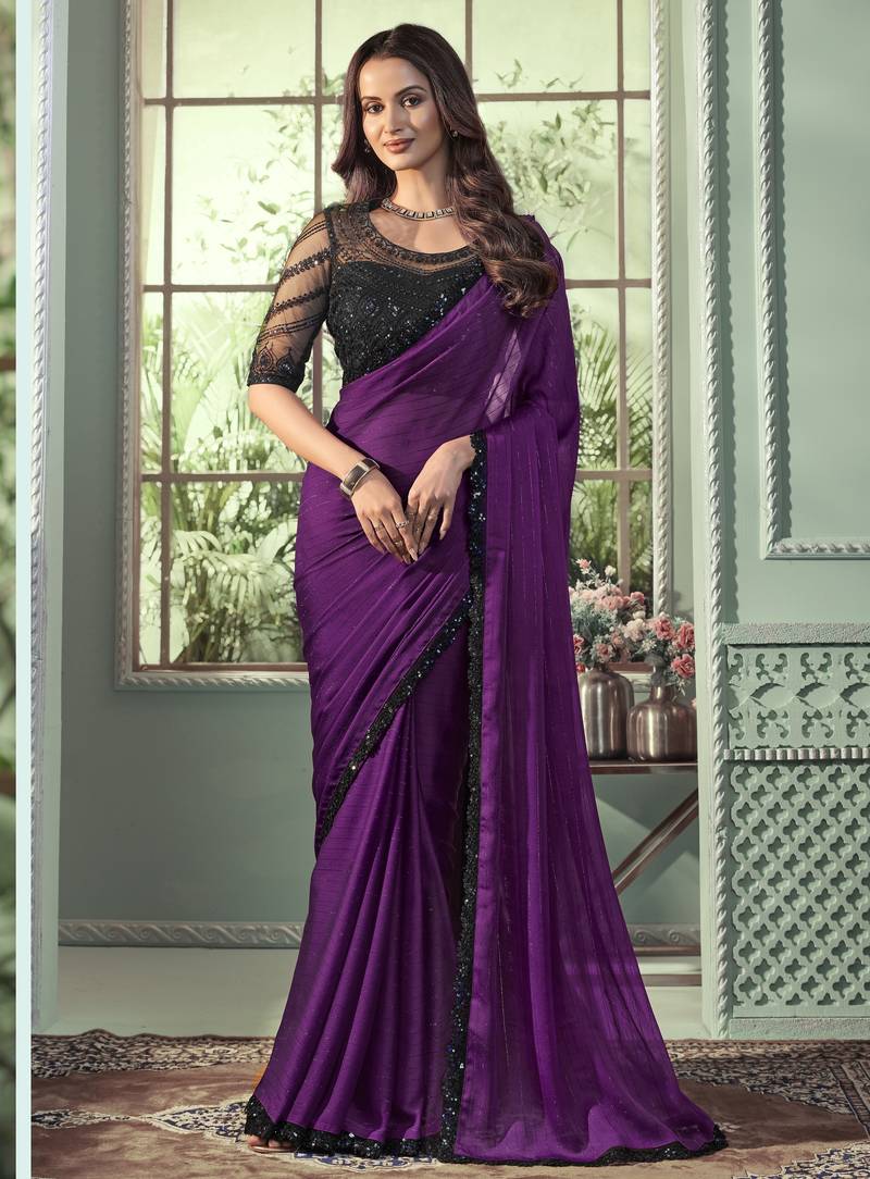 purple pattern georgette silk blend saree     stylish designer saree